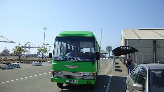 The green Intercity bus at the New Port